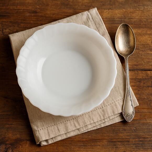 Vintage 1950s CorningWare Milk Glass Bowls – White Opalescent Swirl Princess - Picture 2 of 8